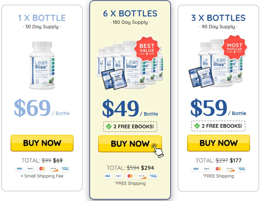 lean bliss pricing table